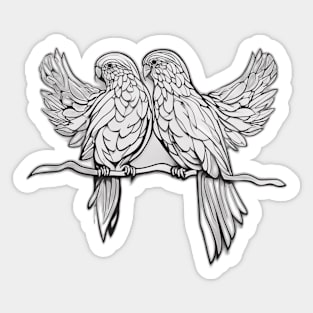 Silver Lovebirds on a Branch Graphic Tee Design No. 664 Sticker